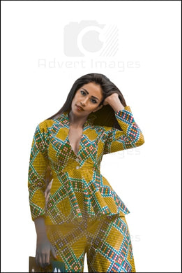 Brunette Model Wearing African Print Fashion