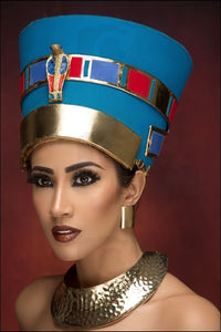 Egyptian Queen Nefertiti Costume Female Model Fierce With Make Up And Ancient Crown Brown Wallpaper