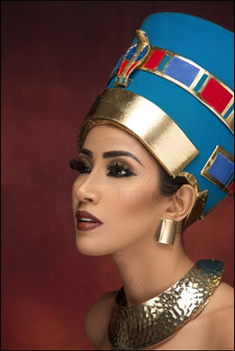 Egyptian Queen Nefertiti Costume Female Model Side Face With Make Up And Ancient Crown Brown