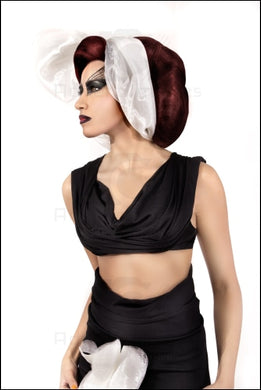 Spider Woman Halloween Costume Outfit & Make Up High Fashion Black White Head Wrap Side Face Look